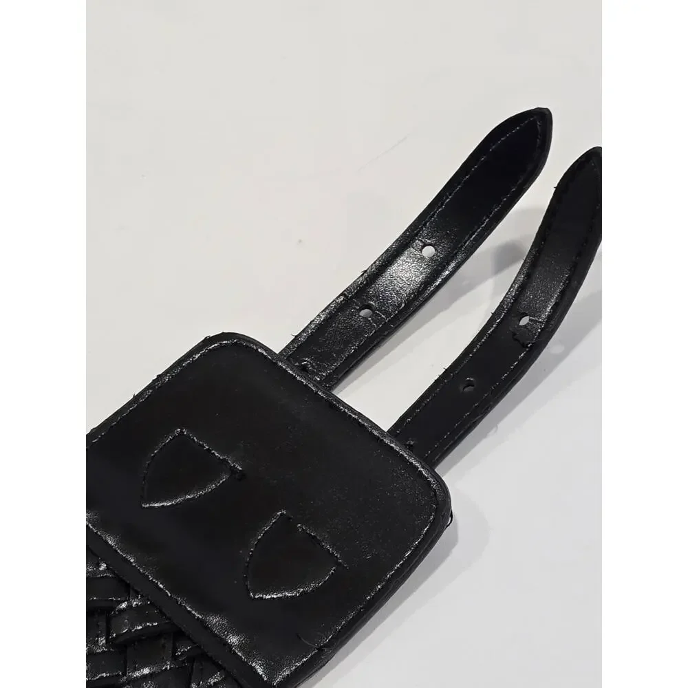 Goth Retro Women's size Small Wide Black Woven Waist Belt Double Buckle Stretch